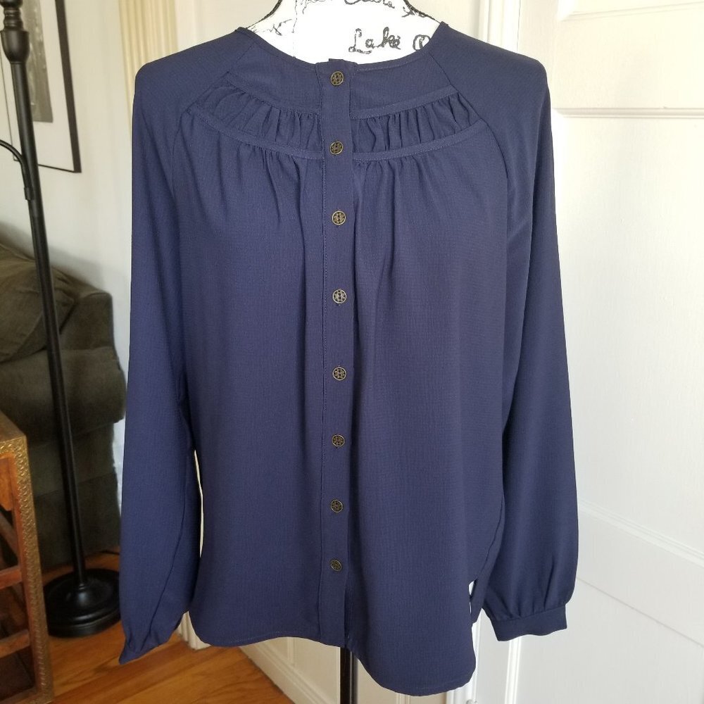 Octavia Navy-Blue Blouse with Metal Buttons